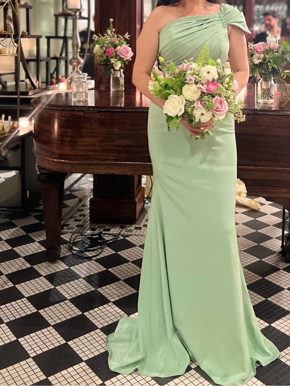 Mint Green One-Shoulder Evening Gown